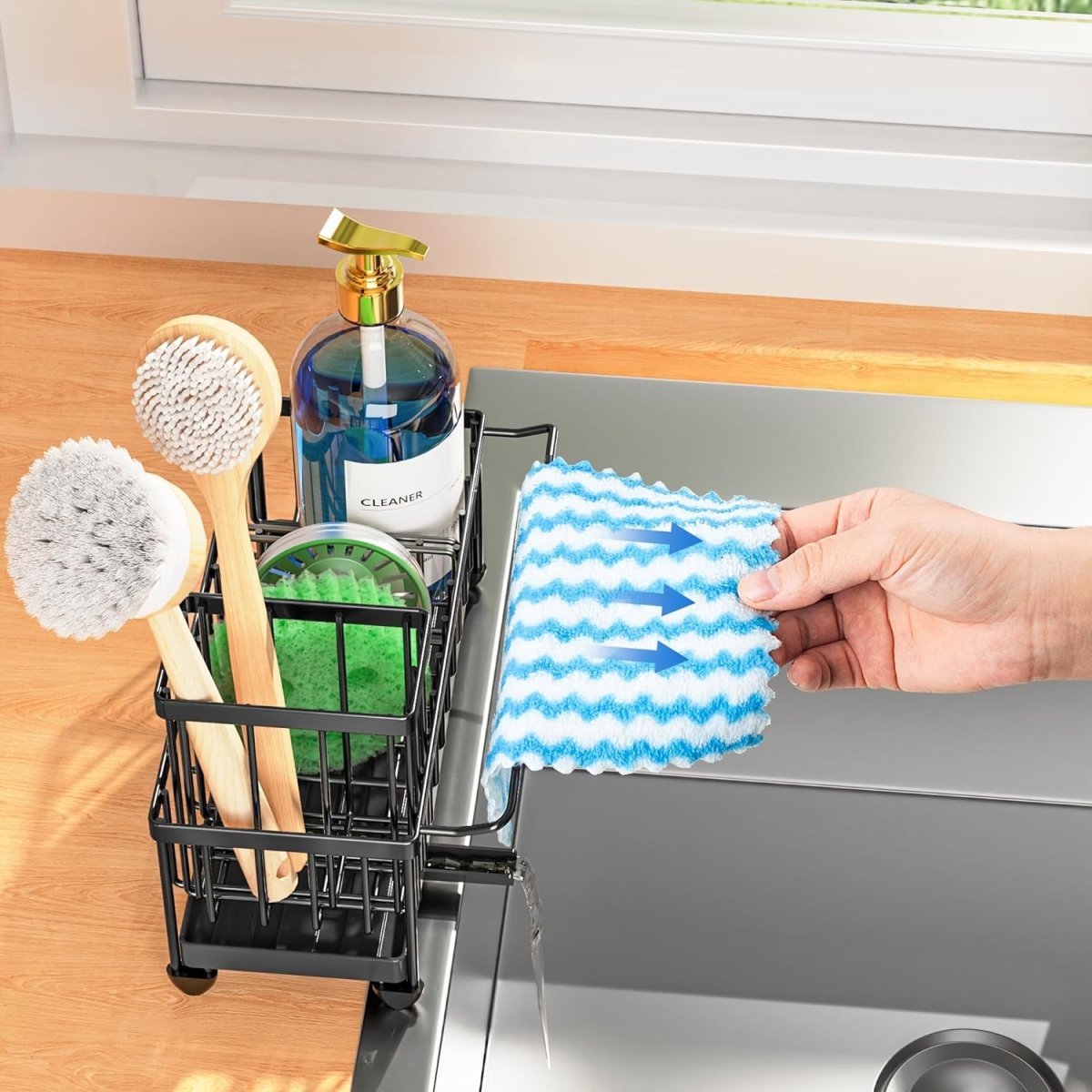 Cisily Black Sponge Holder for Kitchen Sink, Sink Caddy Organizer with High Brush Holder, Kitchen Countertop Organizers and Storage Essentials, Rustproof 304 Stainless Steel, Soap Dispenser Organize - Homesidy.com