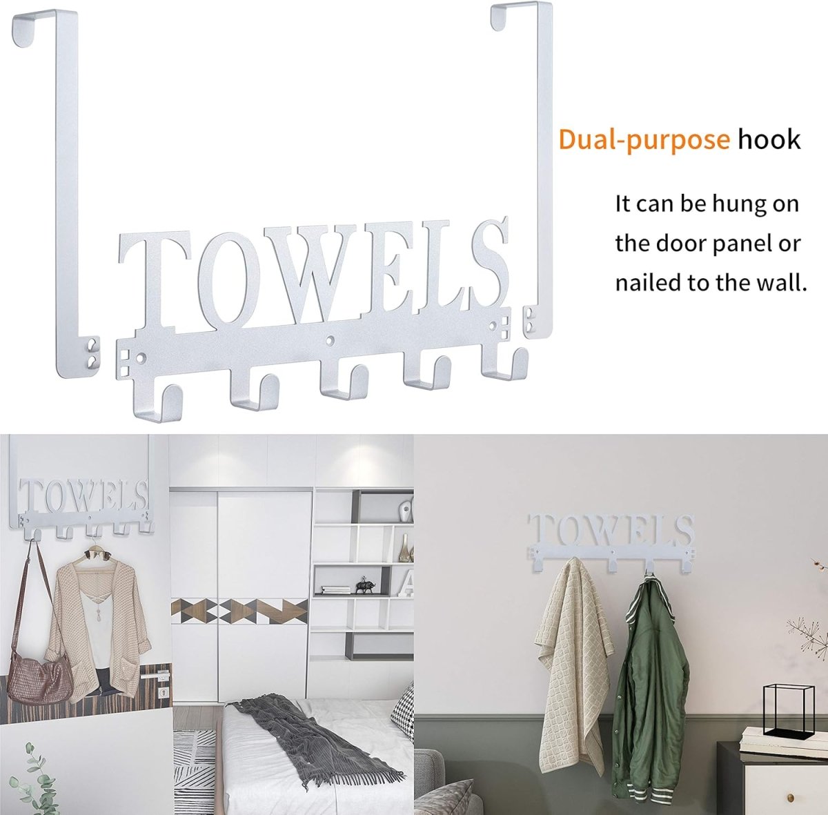 Kuhome Over The Door Hooks, Towel Holder for Bathroom, Door Mount Towel Rack Towel Hooks for Bedroom Beach Towels Bathrobe Wall Mount Hang on The Door Cabinet Cupboard Metal Sandblasted (Black) - Homesidy.com