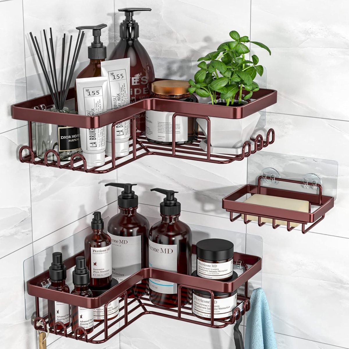 YASONIC Corner Adhesive Shower Caddy, with Soap Holder and 12 Hooks, Rustproof Stainless Steel Bathroom Organizer, No Drilling Wall Mounted Rack, Black, 3 - Pack - Homesidy.com