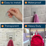 GLUIT Adhesive Wall Hooks for Hanging Heavy Duty 22 lbs Hooks for Walls No Damage, Towel Sticky Clear Hook, Waterproof, Home, Bathroom, Kitchen, Office, and Outdoor 12 Pack - Homesidy.com