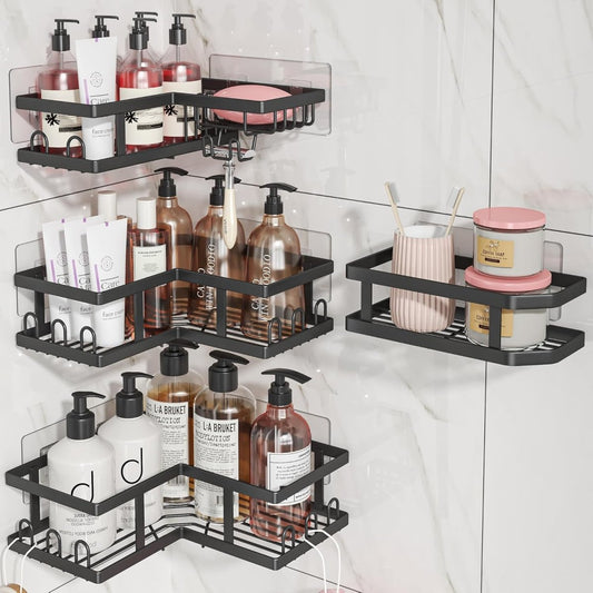 Youvip Shower Caddy Corner with Soap Holder, No Drilling Shower Shelves - Rustproof, Adhesive Shower Organizer Corner for Dorm. Black, 4 - Pack - Homesidy.com