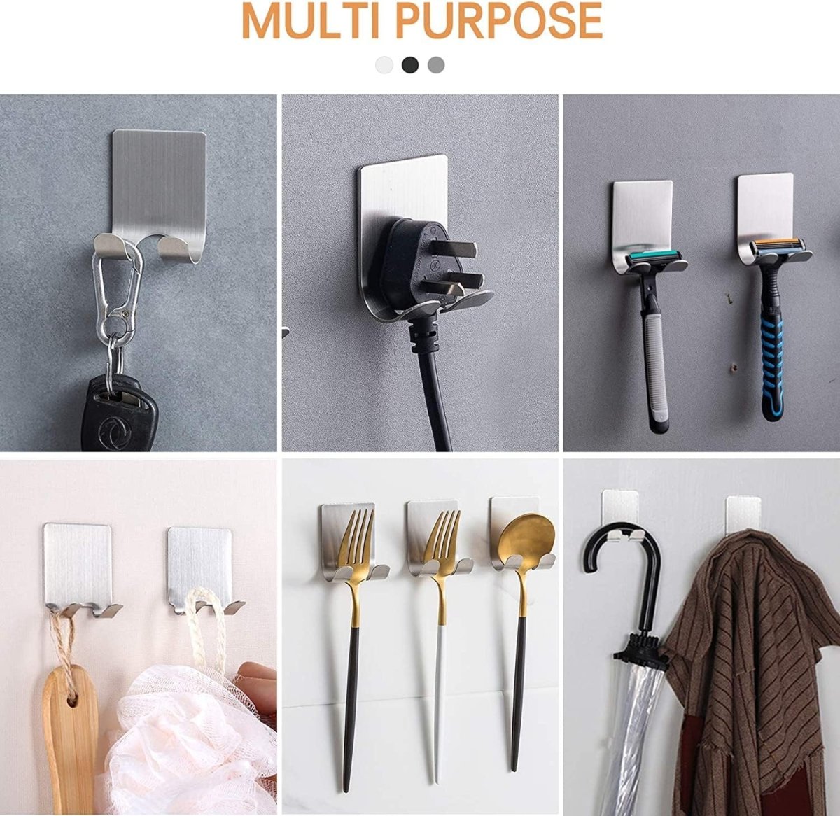 Razor Holder Shaver Hook Hanger Stand(2 Pack)Self Adhesive Stainless Steel Heavy Duty Utility Storage Hook,Shower Hook for Razor,Bathroom Kitchen Organizer for Plug Robe Towel Loofah Bathrobe Coat - Homesidy.com
