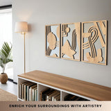 qmmp Modern Wooden Wall Sculptures - Set of 3 - MDF - Oak - Home Decor Accent - Large Wall Art for Living Room, Bedroom, Office - Easy Installation (Oak, Medium - Mountain and Sun, Unframed) - Homesidy.com
