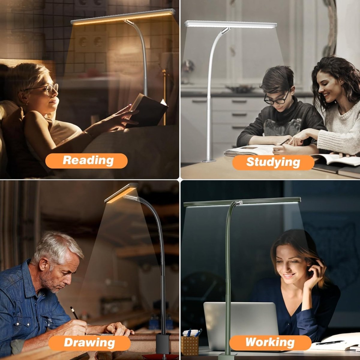 Airlonv LED Desk Lamp for Office Home, Eye - Caring Desk Light with Stepless Dimming Adjustable Flexible Gooseneck, 10W USB Adapter Desk Lamp with Clamp for Reading, Study, Workbench (Black) - Homesidy.com