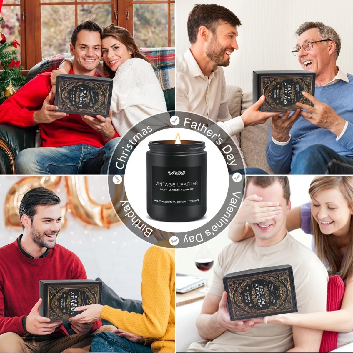 Scented Candle Set, Men Candle Set, Scented Candles for Home, Gifts for Men, 4 Pack Manly Candles Gifts for Mens Scents of Smoke Vanilla/Leather/Oak/Lavender Wood - Homesidy.com