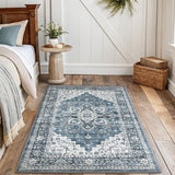 AMADA HOMEFURNISHING 8x10 Washable Area Rug, Low - Profile Large Area Rug with Non - Slip Backing &amp; Durable Edge Binding, Vintage Large Rugs for Living Room, Bedroom, Dinning Room - Homesidy.com
