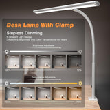 Airlonv LED Desk Lamp for Office Home, Eye - Caring Desk Light with Stepless Dimming Adjustable Flexible Gooseneck, 10W USB Adapter Desk Lamp with Clamp for Reading, Study, Workbench (Black) - Homesidy.com