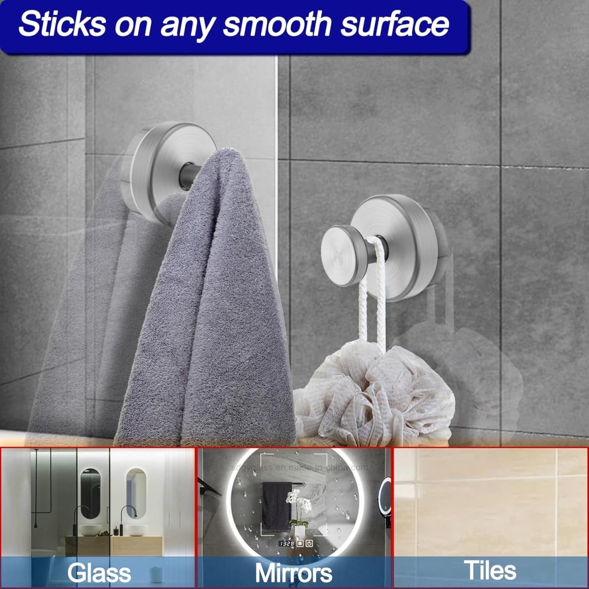 Bntuk Suction Cup Hooks for Shower, Removable Towel Hooks for Bathroom Window Glass Door Wall, Bath Robe Looafh Wreath Hook for Hanging - 2 Pack, Black - Homesidy.com
