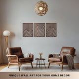 qmmp Modern Wooden Wall Sculptures - Set of 3 - MDF - Oak - Home Decor Accent - Large Wall Art for Living Room, Bedroom, Office - Easy Installation (Oak, Medium - Mountain and Sun, Unframed) - Homesidy.com