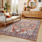 AMADA HOMEFURNISHING 8x10 Washable Area Rug, Low - Profile Large Area Rug with Non - Slip Backing &amp; Durable Edge Binding, Vintage Large Rugs for Living Room, Bedroom, Dinning Room - Homesidy.com