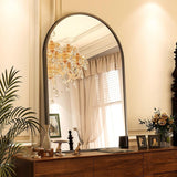 VooBang Arched Wall Mirror, 30 x 38 inch Arch Bathroom Mirror, Wall Mounted Vanity Mirror with Arch Metal Frame, Modern Bathroom Vanity Mirror for Bedroom, Living Room, Hanging or Leaning, Black - Homesidy.com