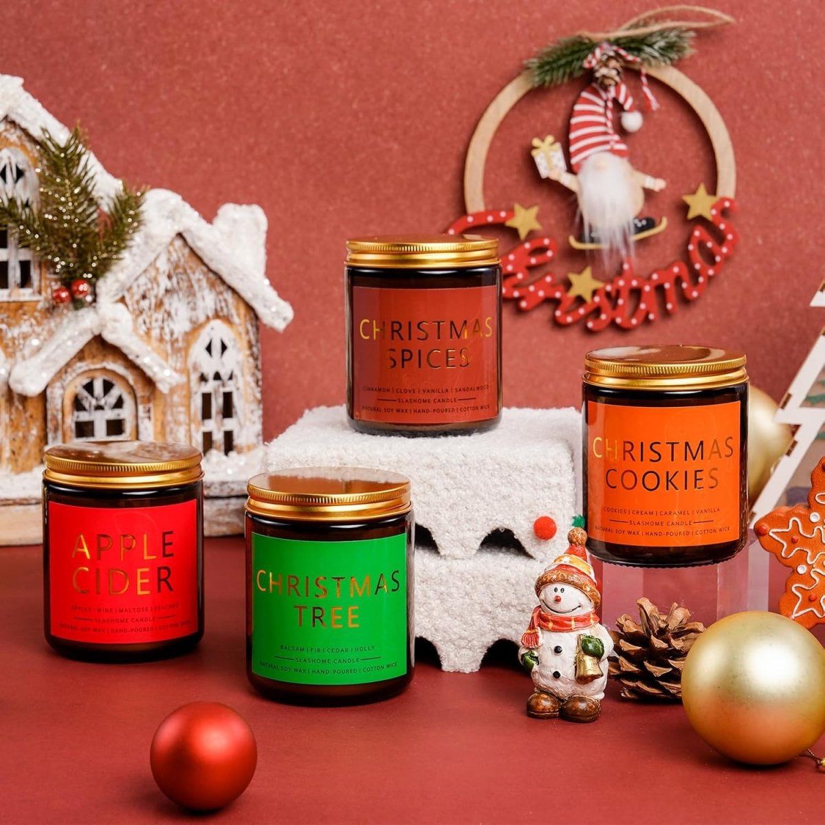 Winter Candle Gift Set, 4 Pack 7 oz Soy Scented Candles for Home, Christmas, Holiday &amp; Birthday Gifts for Women &amp; Men, Includes Hello Winter, Pine &amp; Cedarwood, Hot Cocoa, and Vanilla Cupcake - Homesidy.com