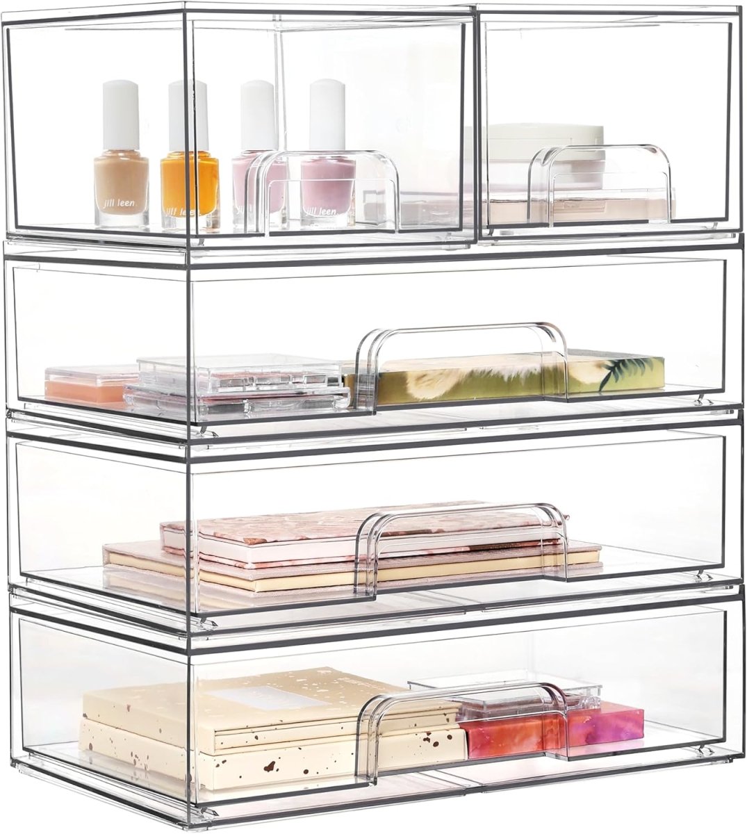 Vtopmart Stackable Storage Drawers Set of 5, Clear Plastic Organizer Bins for Baby Bottle, Beauty Supplies Storage, Ideal for Kichen Countertop, Vanity, Bathroom, Cabinet, Pantry Organization - Homesidy.com