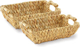 Greenatural Water Hyacinth Storage Baskets Set of 2, Handwoven Rectangular Organizer Trays with Wooden Bead Handles, Nested Wicker Bins for Shelf, Bathroom, Kitchen, Office, Natural Decor - Homesidy.com