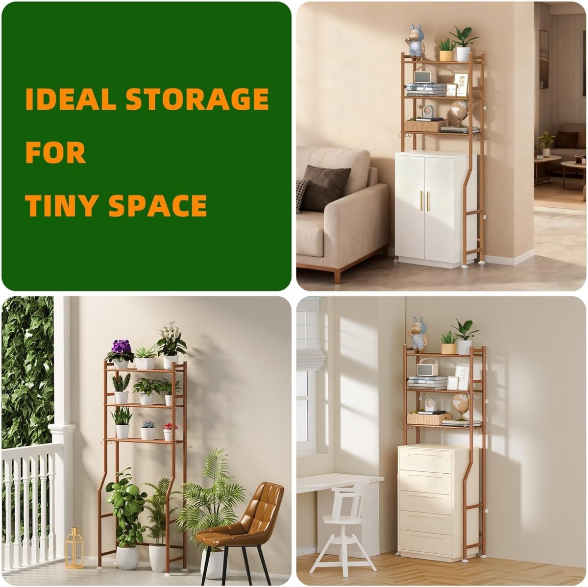 GloTika 3 - Tier Over The Toilet Storage, Space Saver Metal Bathroom Shelves, Freestanding Above Over Toilet Storage Shelf with 4 Hooks for Bathroom, Black - Homesidy.com