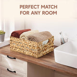 Greenatural Water Hyacinth Storage Baskets Set of 2, Handwoven Rectangular Organizer Trays with Wooden Bead Handles, Nested Wicker Bins for Shelf, Bathroom, Kitchen, Office, Natural Decor - Homesidy.com