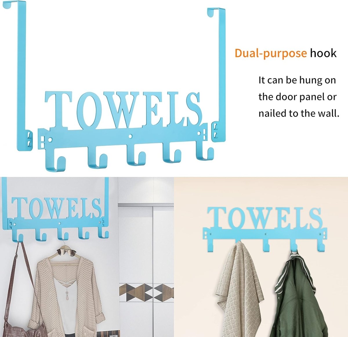 Kuhome Over The Door Hooks, Towel Holder for Bathroom, Door Mount Towel Rack Towel Hooks for Bedroom Beach Towels Bathrobe Wall Mount Hang on The Door Cabinet Cupboard Metal Sandblasted (Black) - Homesidy.com