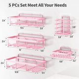 Liuoud 5 Pack Shower Caddy Organizer Rack Shelf for Inside Shower, Adhesive Bathroom Wall Storage Basket Rustproof Stainless Steel Shampoo Holder, Girly Bathroom Accessory Decor Set, Pink - Homesidy.com