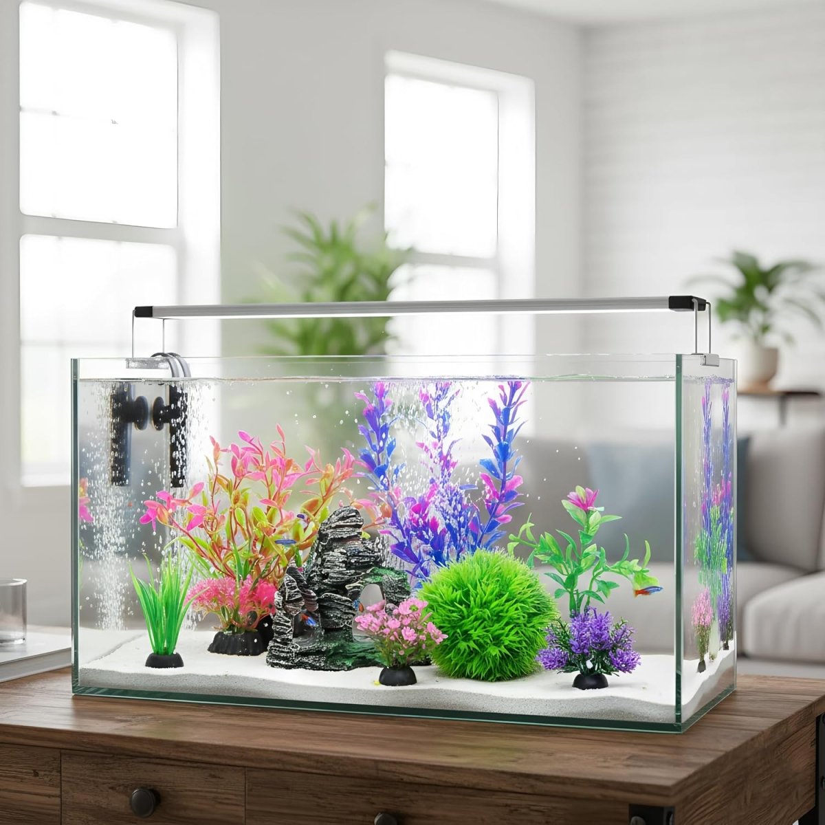 Ameliade Aquarium Artificial Plastic Plants Decorations and Rock Cave Decor Set Goldfish Betta Fish Tank Accessories Small Large Fish Bowl Ornaments - Homesidy.com