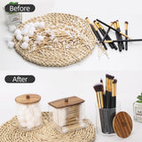 Tbestmax Qtips Holder Bathroom Container, 10 OZ Cotton Ball/Swabs Dispenser, Apothecary Jar Organizer for Storage Brown Wood Lids - Homesidy.com