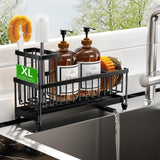 Cisily Black Sponge Holder for Kitchen Sink, Sink Caddy Organizer with High Brush Holder, Kitchen Countertop Organizers and Storage Essentials, Rustproof 304 Stainless Steel, Soap Dispenser Organize - Homesidy.com