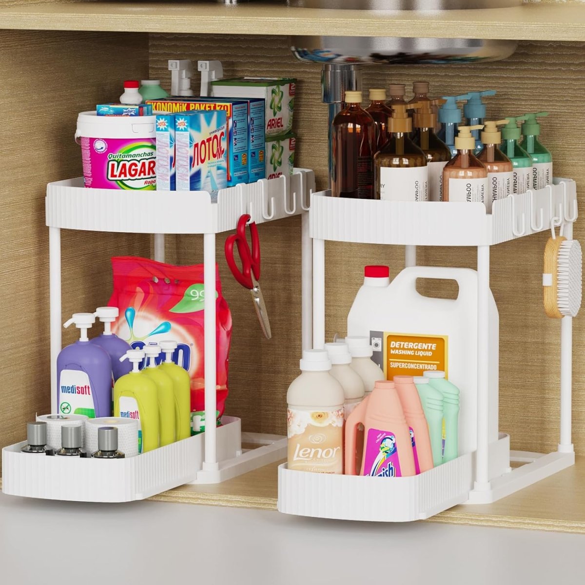 Ukeetap Multi - Purpose Pull - Out Storage Organizers, Under Sink/Cabinet Organizers and Storage for Bathroom &amp; Kitchen, Black, 12.8 Inches, 2 Packs - Homesidy.com