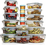 Razab 35 Pc Set Glass Food Storage Containers with Lids - Meal Prep Airtight Bento Boxes BPA - Free 100% Leak Proof (15 lids,15 glass &amp; 5 Plastic Sauce/Dip Containers) - Homesidy.com