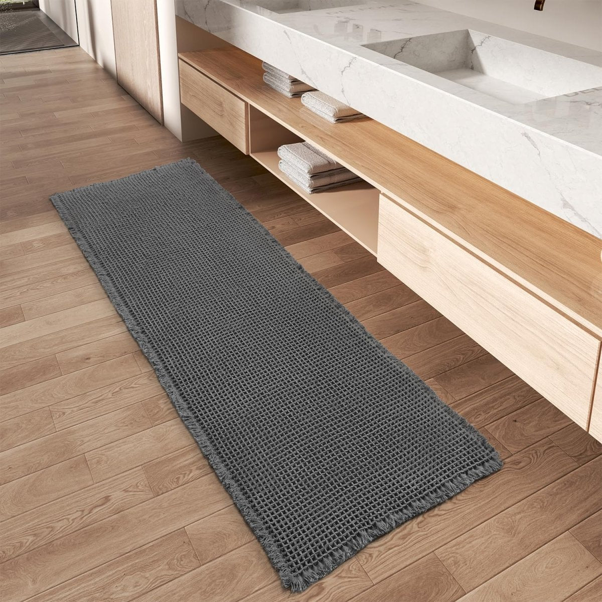 AMOAMI Upgraded Waffle Bath Mat, Super Absorbent Non Slip Bath Mats for Bathroom Floor, Machine Washable Bathroom Rugs with Tassels, Rubber Backed Bathroom Mats, Ultra Soft, 18&34; x 30&34;, Brown - Homesidy.com