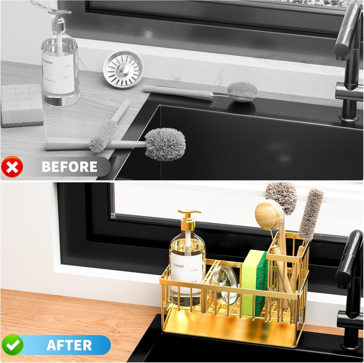 Cisily Kitchen Sink Caddy Organzier with High Brush Holder, Sponge Holder for Sink, 304 Rustproof Stainless, Kitchen Countertop Soap Dispenser Organizer, Kitchen Decor and Accessories - Homesidy.com