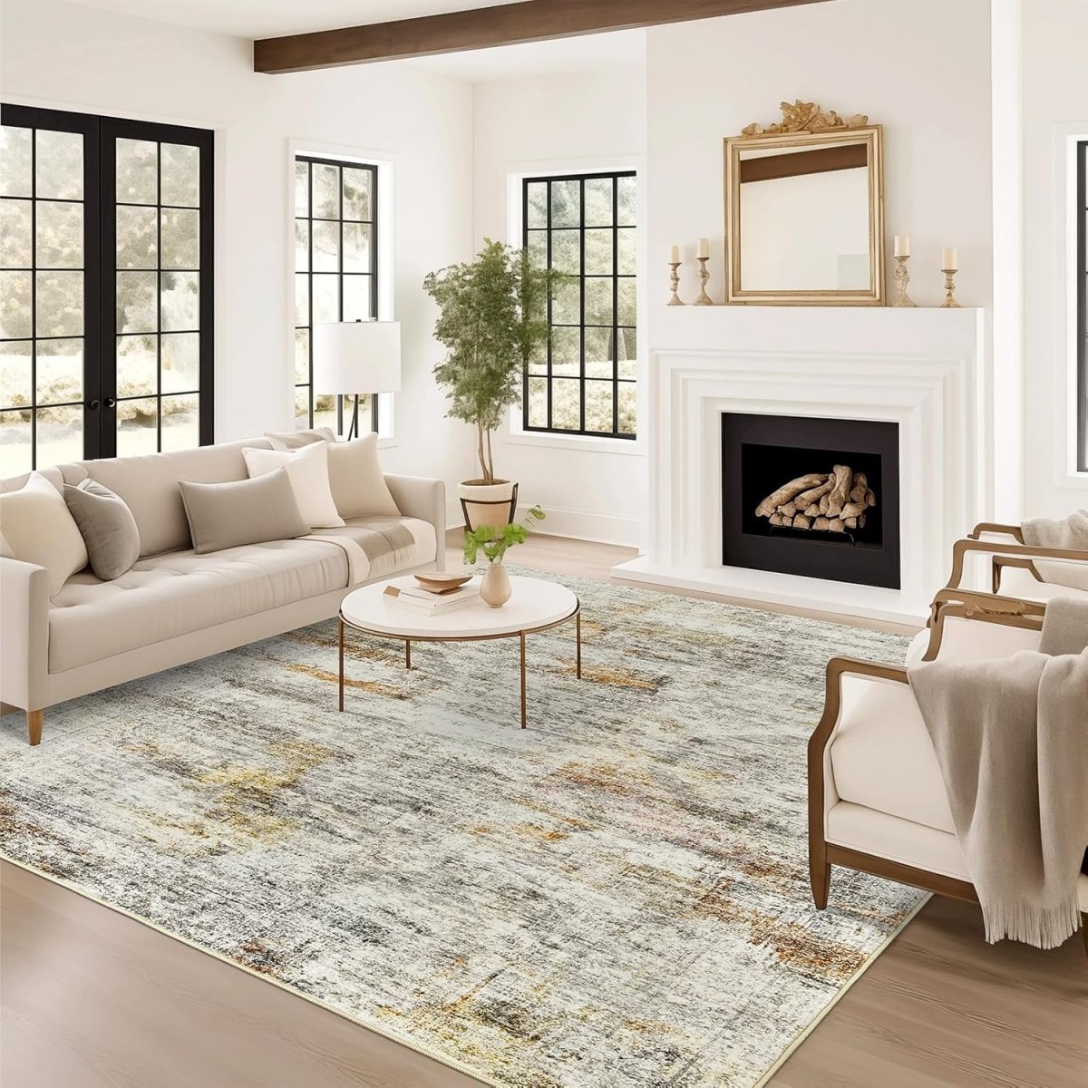 Soalmost Washable Area Rug 8x10, Large Soft Rugs for Living Room Vintage Beige Carpet 8x10 Area Rugs for Bedroom Dining Room Non - Slip Stain Resistant Under Table Rug - Homesidy.com