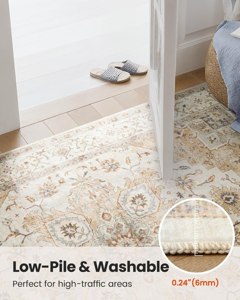 AMADA HOMEFURNISHING 8x10 Washable Area Rug, Low - Profile Large Area Rug with Non - Slip Backing &amp; Durable Edge Binding, Vintage Large Rugs for Living Room, Bedroom, Dinning Room - Homesidy.com