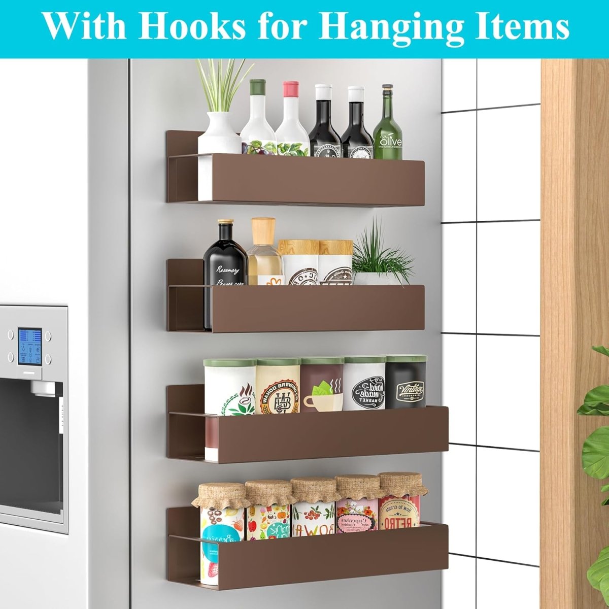 HuggieGems Metal 4 Pack Magnetic Spice Storage Rack Organizer for Refrigerator and Oven, Black Fridge Organizers and Storage - Homesidy.com