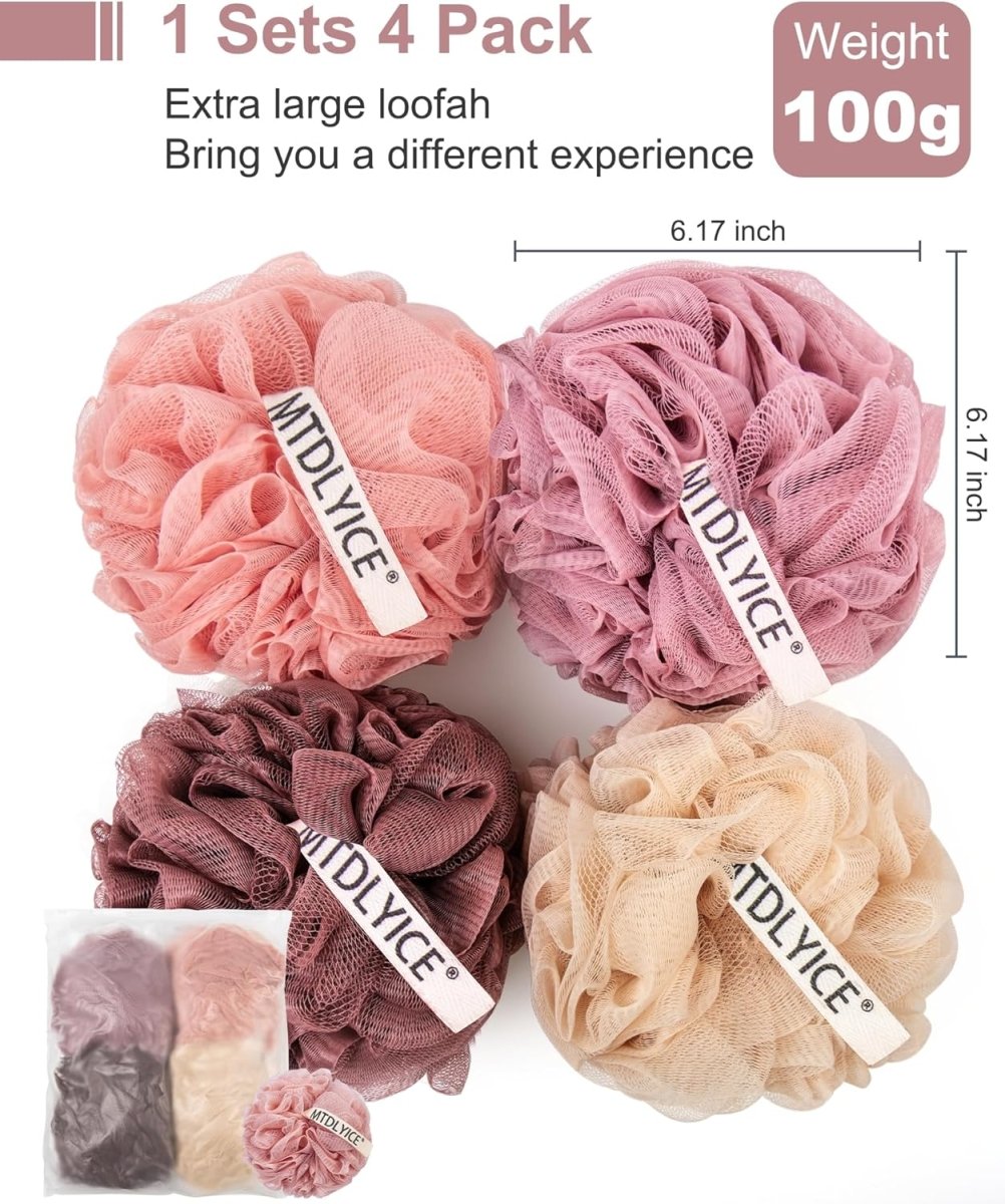 MTDLYICE Loofah Sponge, XXL Large Loofah 100g 4 Pack, Bath Sponge Soft Mesh Shower Loofah for Men, Body Scrub, Shower Pouf Bath Accessories, for Body Wash, Soap (Blue Gray) - Homesidy.com