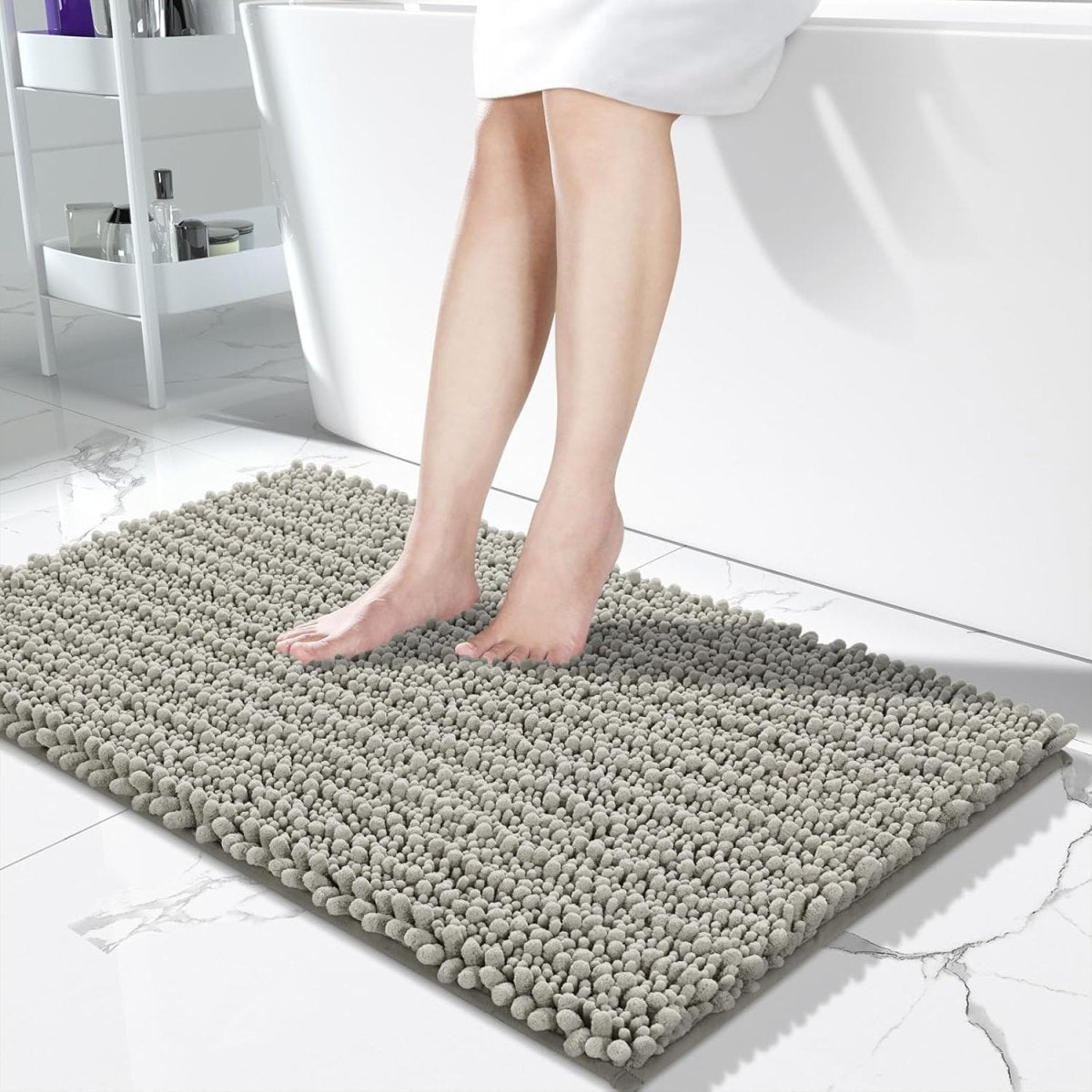 Yimobra Bathroom Rugs Non Slip Washable - Ultra Soft Absorbent Chenille Bath Mat, Quick Dry Shaggy Floor Carpet for Tub Shower, Gray Home Decor Accessories, 24x17 Inch - Homesidy.com