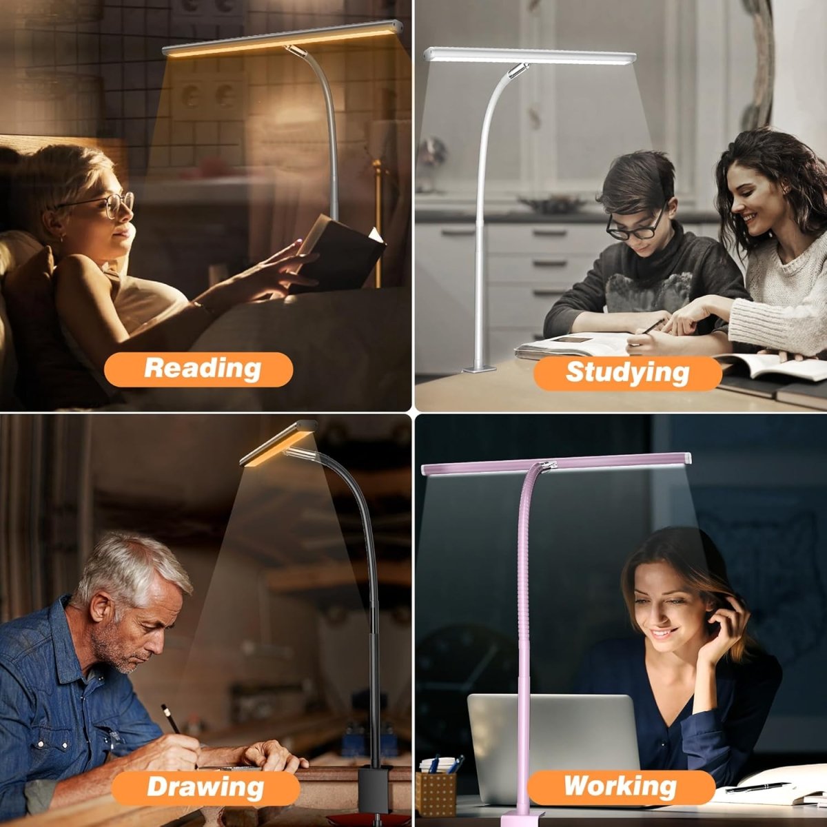 Airlonv LED Desk Lamp for Office Home, Eye - Caring Desk Light with Stepless Dimming Adjustable Flexible Gooseneck, 10W USB Adapter Desk Lamp with Clamp for Reading, Study, Workbench (Black) - Homesidy.com