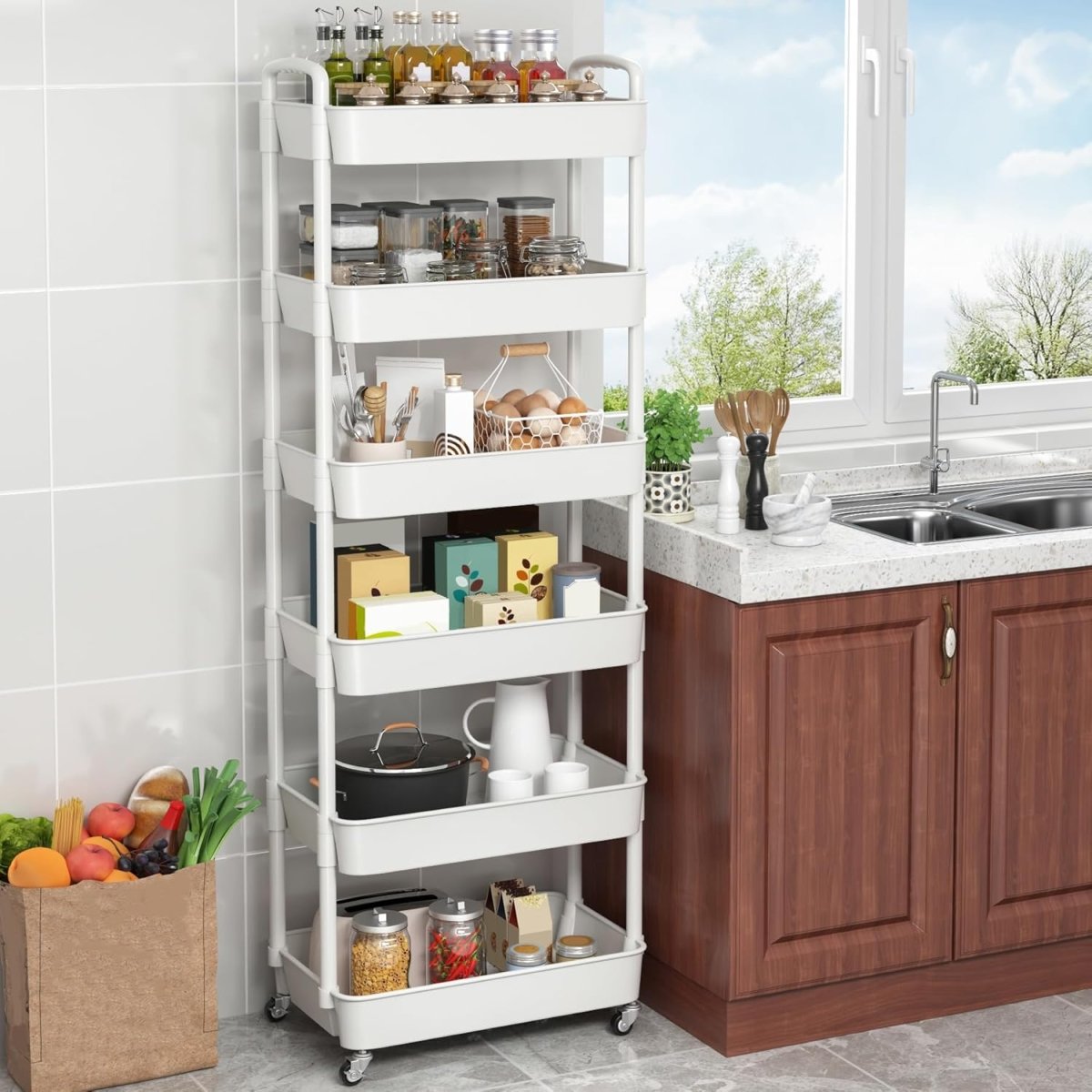 Sywhitta 3 - Tier Plastic Rolling Utility Cart with Handle, Multi - Functional Storage Trolley for Office, Living Room, Kitchen, Movable Storage Organizer with Wheels, White - Homesidy.com
