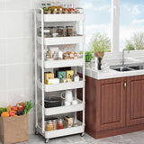 Sywhitta 3 - Tier Plastic Rolling Utility Cart with Handle, Multi - Functional Storage Trolley for Office, Living Room, Kitchen, Movable Storage Organizer with Wheels, White - Homesidy.com