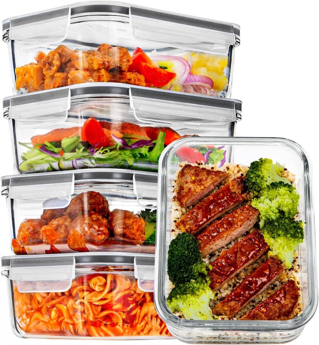 Vtopmart 5Pack 22oz Glass Storage Containers with Lids, Glass Meal Prep Food Container Sets with Snap Airtight Lids for Microwave, Oven, Freezer and Dishwasher, Grey - Homesidy.com