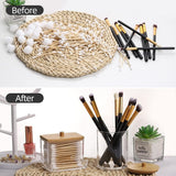 Tbestmax Qtips Holder Bathroom Container, 10 OZ Cotton Ball/Swabs Dispenser, Apothecary Jar Organizer for Storage Brown Wood Lids - Homesidy.com