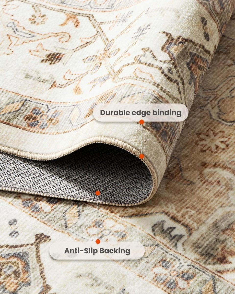 AMADA HOMEFURNISHING 8x10 Washable Area Rug, Low - Profile Large Area Rug with Non - Slip Backing &amp; Durable Edge Binding, Vintage Large Rugs for Living Room, Bedroom, Dinning Room - Homesidy.com
