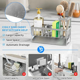 Cisily Kitchen Sink Caddy Organzier with High Brush Holder, Sponge Holder for Sink, 304 Rustproof Stainless, Kitchen Countertop Soap Dispenser Organizer, Kitchen Decor and Accessories - Homesidy.com