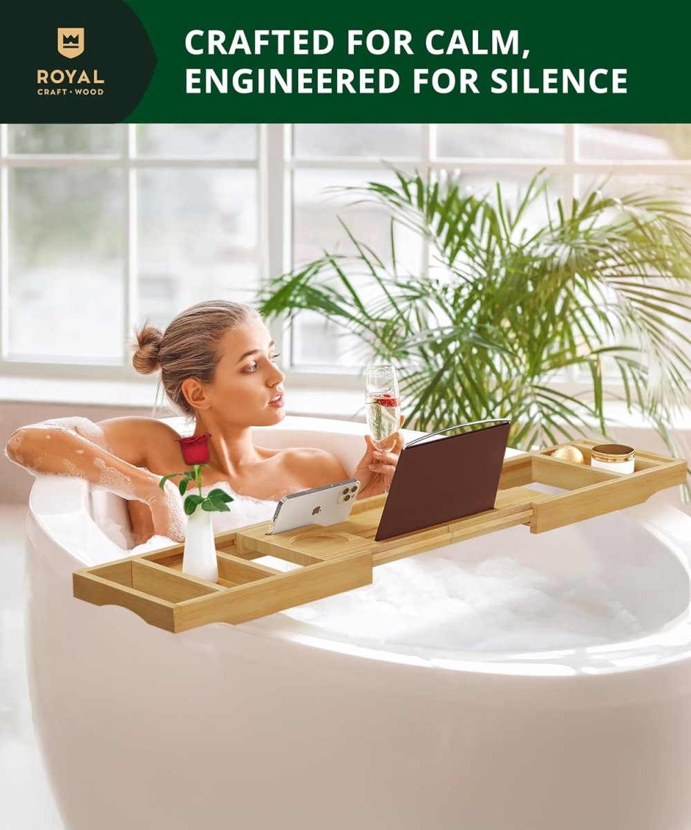 ROYAL CRAFT WOOD Bathtub Tray Caddy for Tub, Bamboo Bath Shelf, Premium Foldable Wood Bath Table, Expandable Bathtub &amp; Bathroom Accessories, New Home Gifts for Mom, Housewarming, Anniversary, Wedding - Homesidy.com