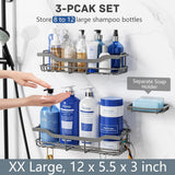 OMAIRA 3 - Pack Shower Caddy with Soap Holder, Adhesive Rustproof No - drill Strudy Loading Inside Shower Organizer Shelves Rack Storage Bathroom Organization for Smooth Wall Glass Tile, Black (Large) - Homesidy.com