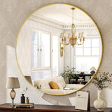 HARRITPURE Round Mirror 30 Black Wall Mounted Circle Mirrors Vanity Mirror with Brushed Aluminum Alloy Frame Modern Decoration for Bathroom, Living Room, Vanity, Bedroom, Entryway - Homesidy.com