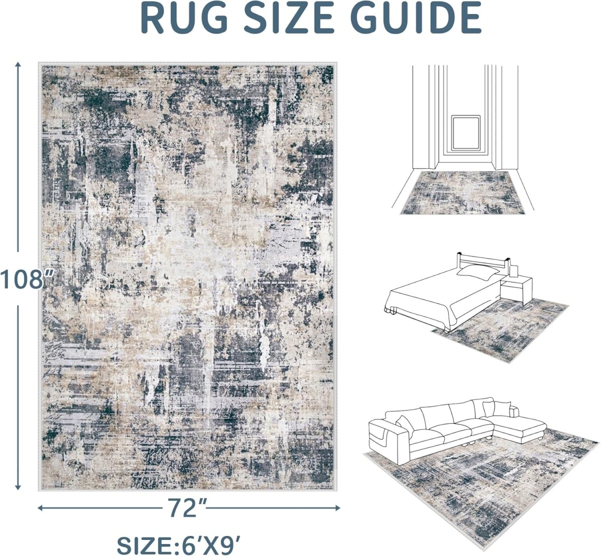 Area Rugs 6x9 Living Room: Washable Rug Modern Abstract Large Rug Soft Non Slip Neutral Rugs Stain Resistant Indoor Carpet for Bedroom Kitchen Dining Room Table Nursery Home Office Rugs(Beige,6x9) - Homesidy.com