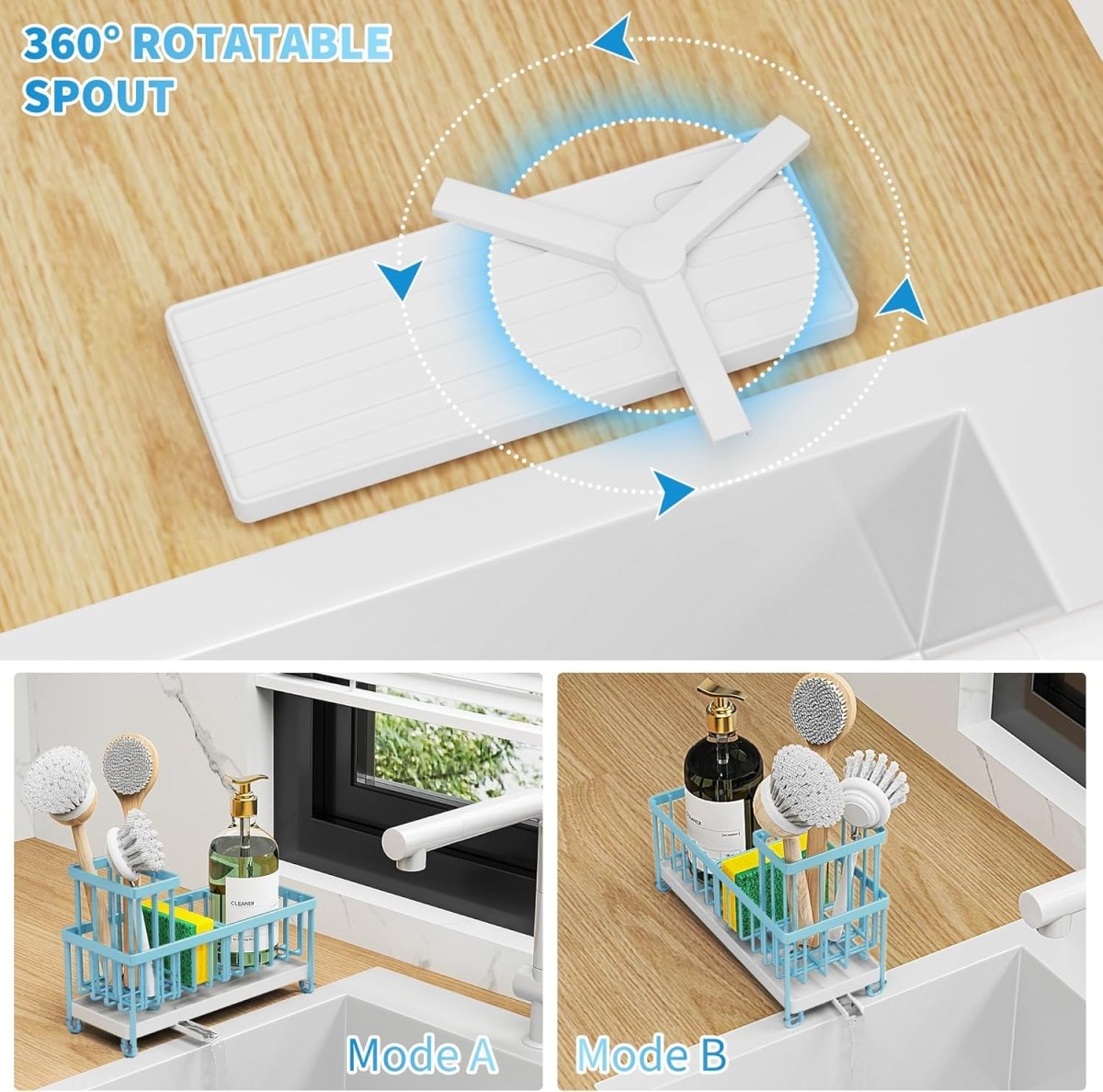 Cisily Black Sponge Holder for Kitchen Sink, Sink Caddy Organizer with High Brush Holder, Kitchen Countertop Organizers and Storage Essentials, Rustproof 304 Stainless Steel, Soap Dispenser Organize - Homesidy.com