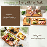 Astercook Deep - Carbonized Bamboo Cutting Boards for Kitchen with Wood Storage Stand, Reversible Charcuterie &amp; Chopping Boards with Juice Grooves and Easy - Grip Handles, Knife - Friendly, Kitchen Gift - Homesidy.com