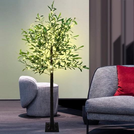 LKGOOD Artificial Lighted Olive Tree 6FT Tall Faux Silk Light Up Plant Trees(with Switch Button) for Home Office Decor Indoor with 300 Warm White Fairy Lights and Lifelike Leaves - Homesidy.com
