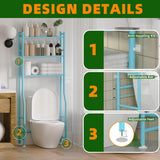 GloTika 3 - Tier Over The Toilet Storage, Space Saver Metal Bathroom Shelves, Freestanding Above Over Toilet Storage Shelf with 4 Hooks for Bathroom, Black - Homesidy.com
