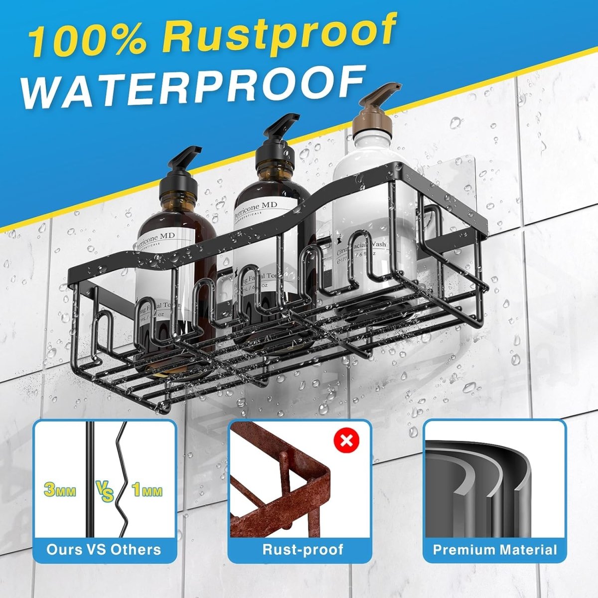 EUDELE 5 - Pack Rustproof Stainless Steel Shower Caddy Set– No Drill Adhesive Bathroom Organizer, Space - Saving Shower Shelves for Apartment Essentials, Bathroom/Kitchen Storage Home Decor - L Size - Homesidy.com